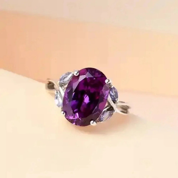 Color Change Sapphire & Natural Tanzanite Ring In 925 Sterling Silver - Picture 6 of 8